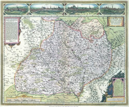 Komenského mapa Moravy z roku 1680 podle rytiny 
            z roku 1627