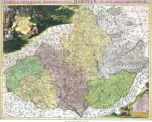Mapa Moravy Cóvense a Mortiera z roku 1742